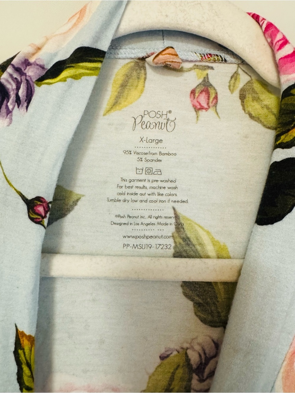 Posh Peanut maternity robe country rose print stretch viscose XL blue pink flora - Picture 7 of 7